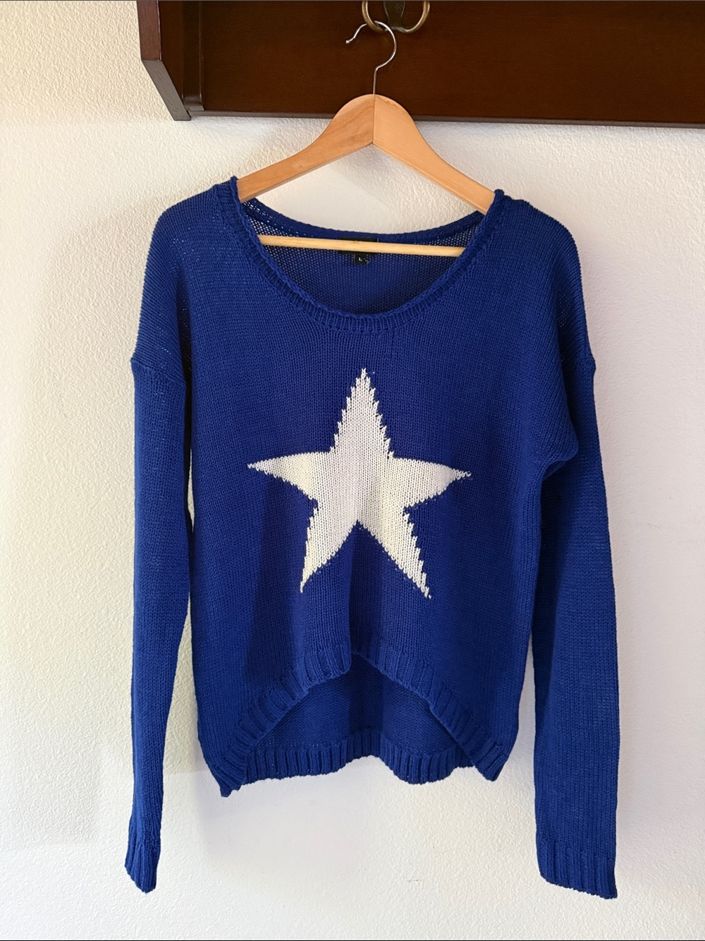 ICY Star Knit Acrylic Sweater, Cropped Casual Pullover, One Star, Royal Blue
